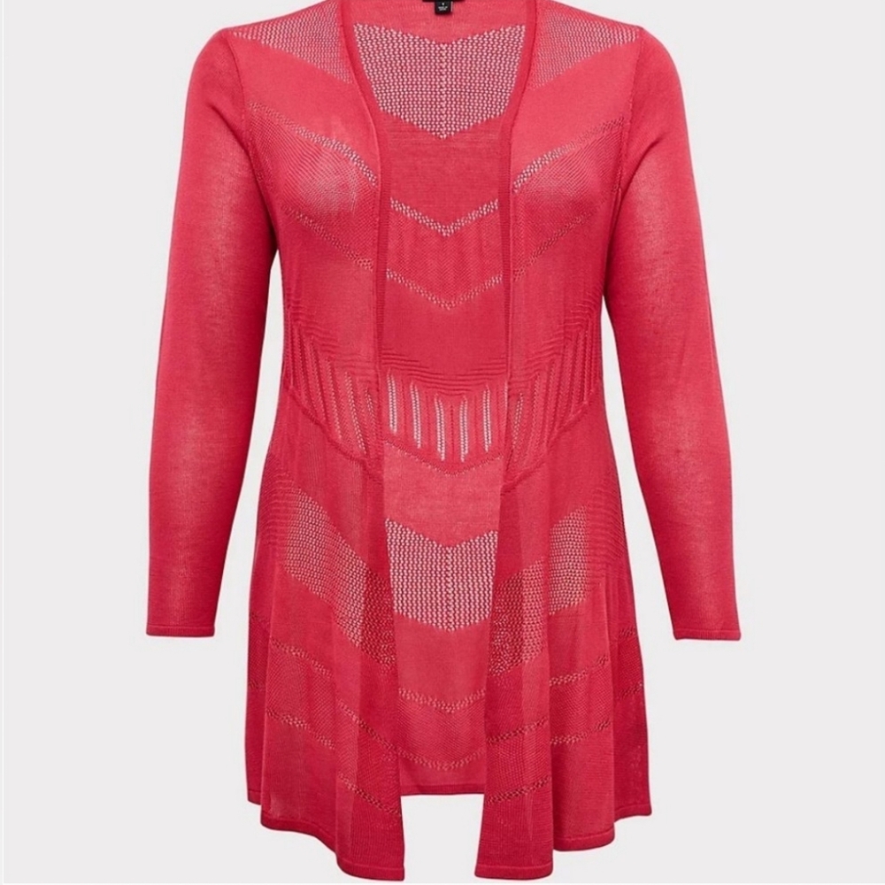 TORRID Fuchsia Pink Pointelle Open Cardigan Size 00
